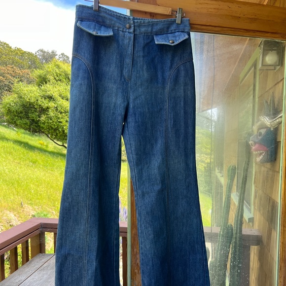 70s Vintage High Waisted Wide Leg Denim Jeans - Picture 3 of 9